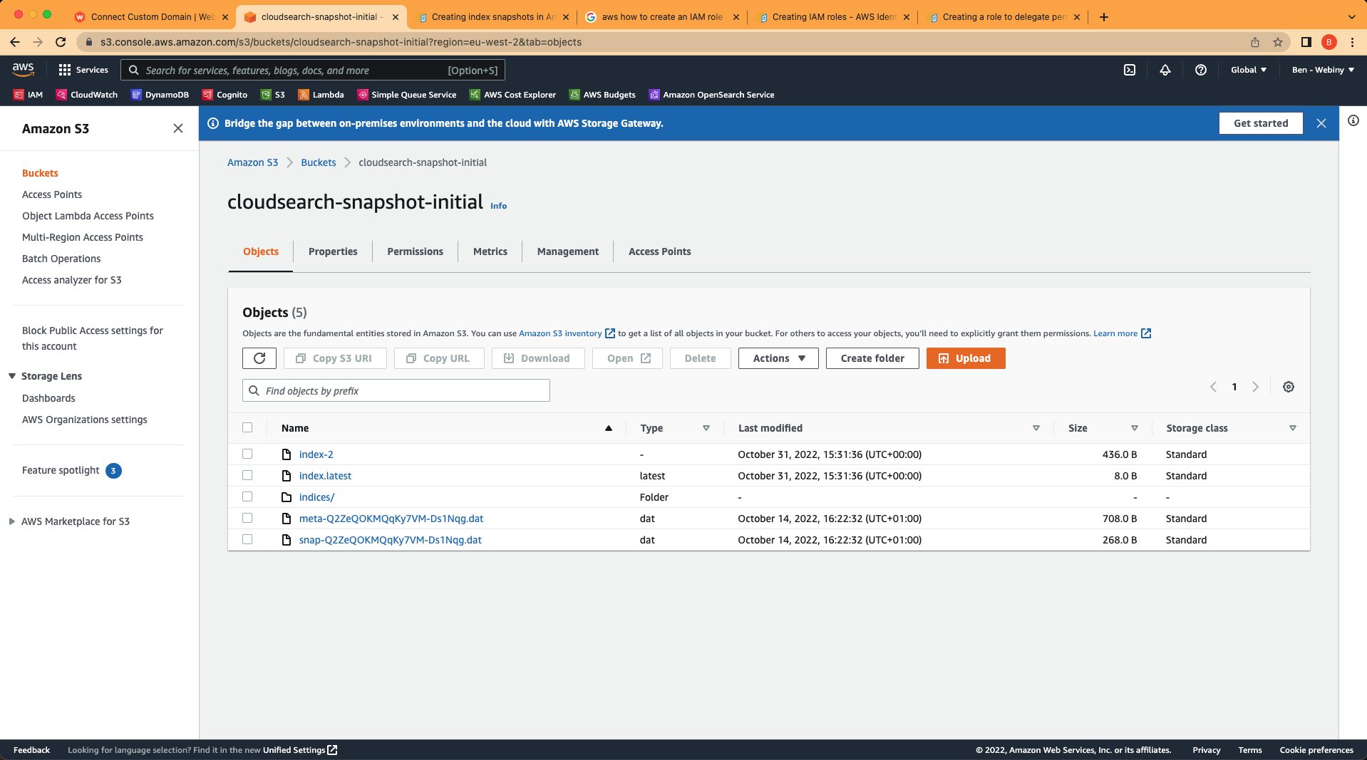 S3 bucket populated with indexes